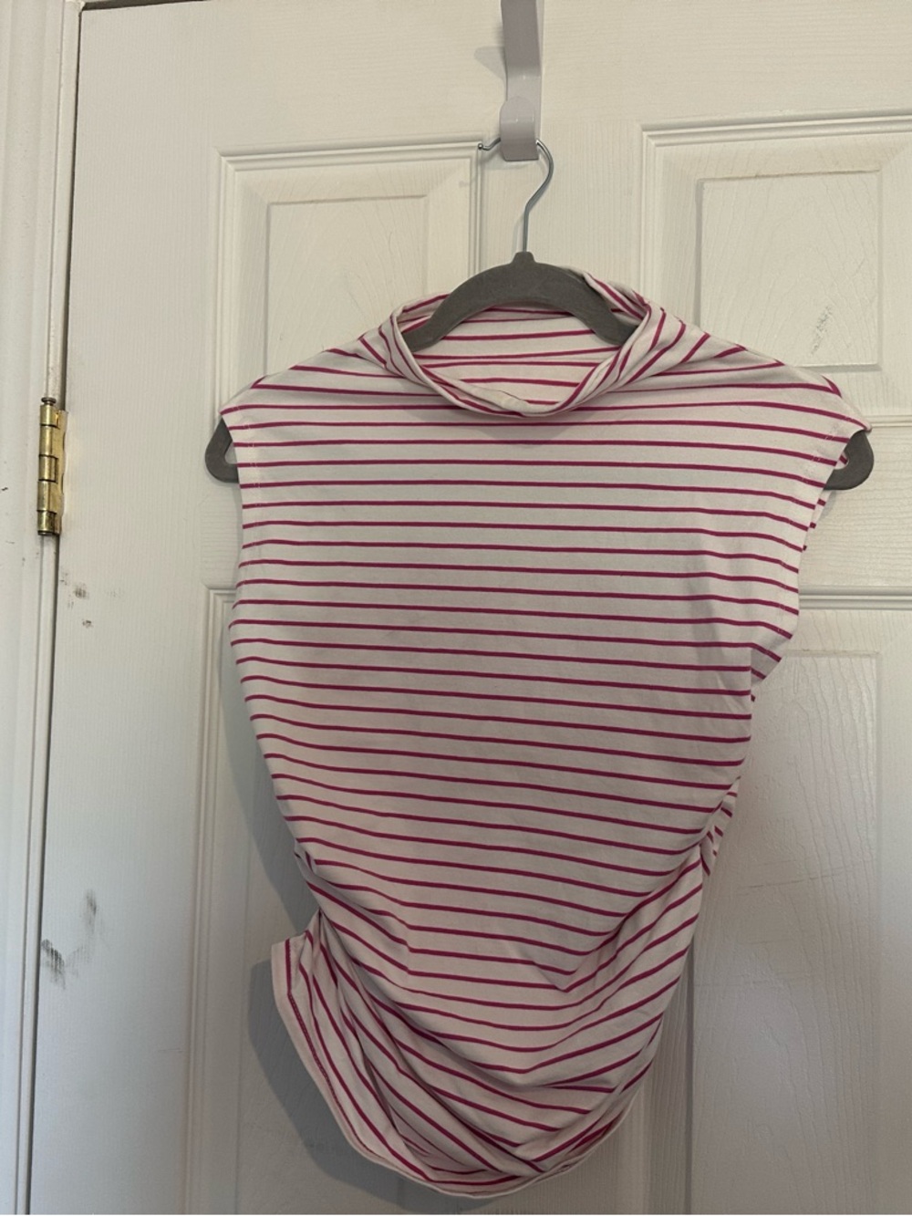 Anthropologie Pink and White‎ Striped Mock Neck Tank